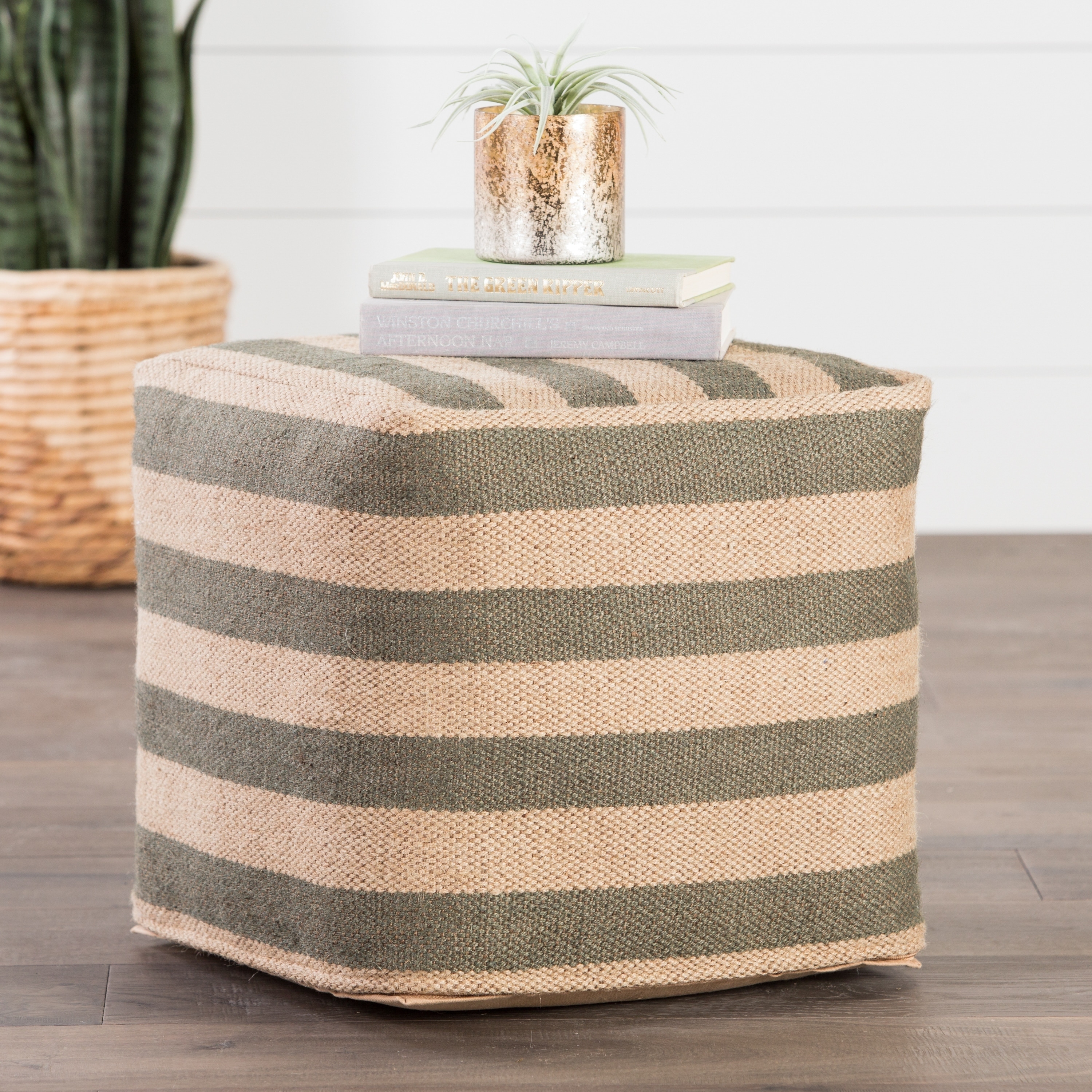 Modern Beige/gray Cube Shape Wool (16x16x16) Pouf