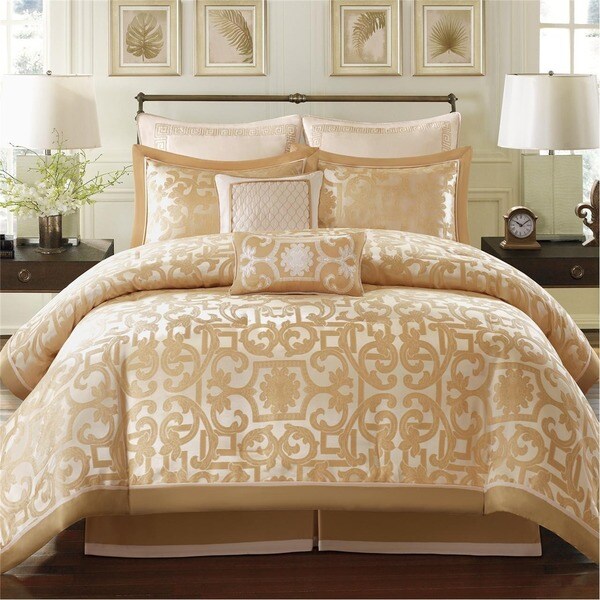 Madison Park Signature Carmichael Gold Jacquard 8-piece Charmeuse Comforter Set