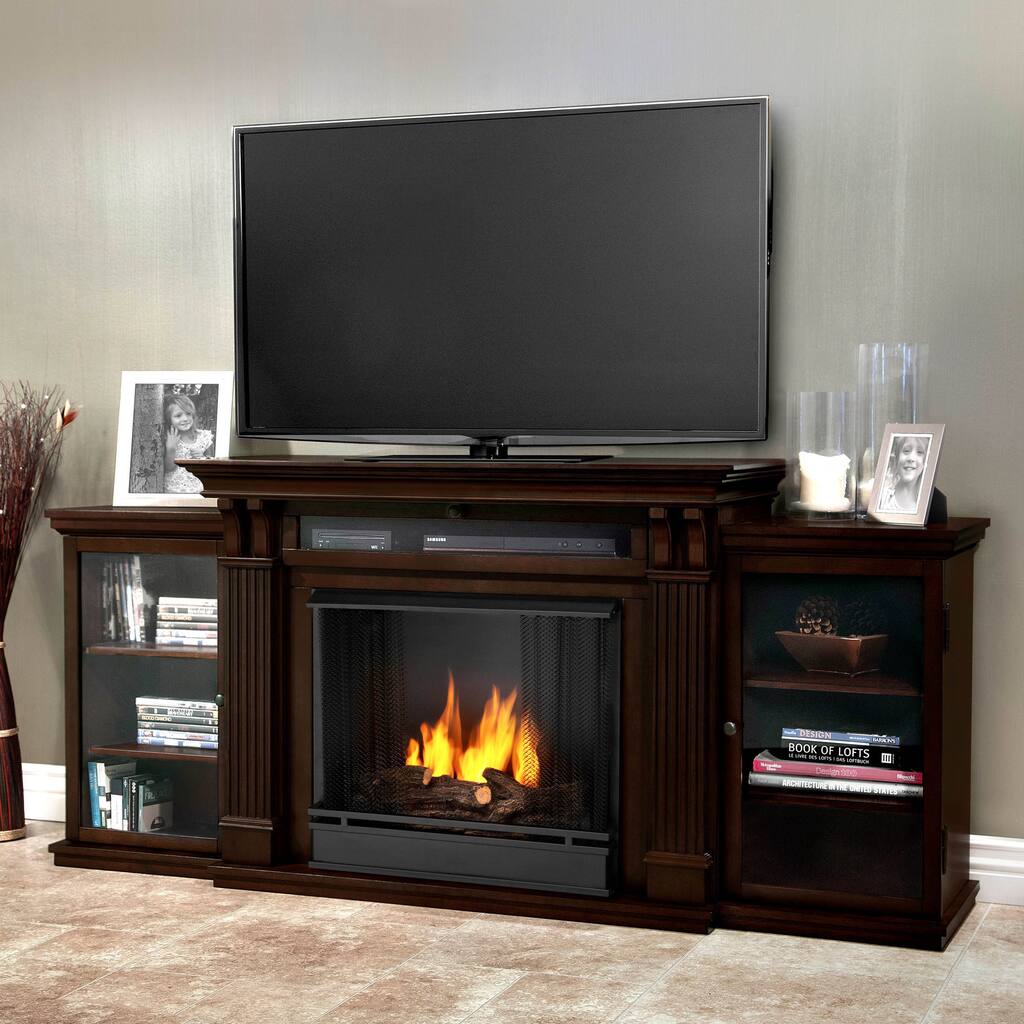 Calie Dark Walnut Entertainment Center Gel Fireplace by Real Flame