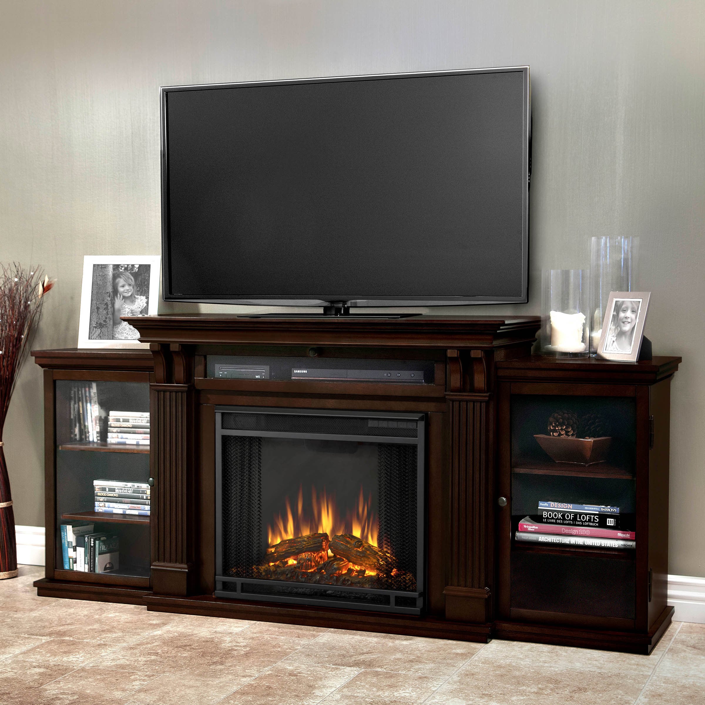 Shop Calie Media Electric Fireplace In Dark Walnut 67l X 18w X