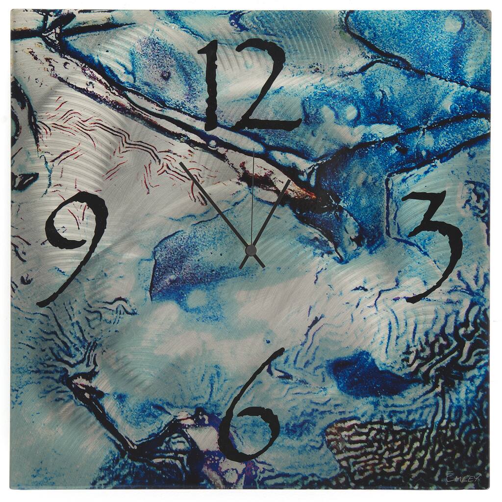 Cool Jazz Clock Blue/ Silver Abstract Faux-crinkled Texture Wall Clock