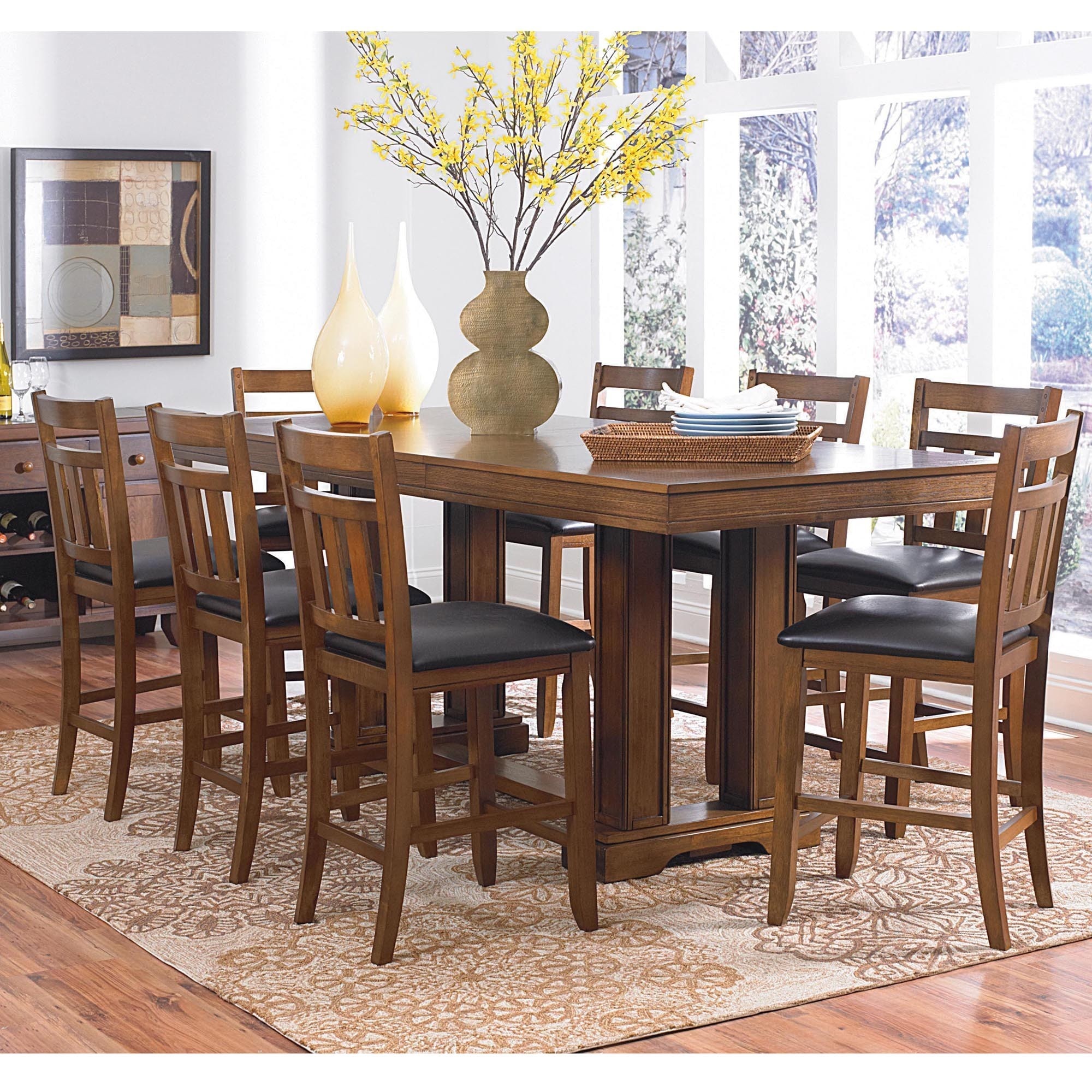 He Kai Oak Brown 9 piece Counter Height Extending Dining Set Oak Size 9 Piece Sets