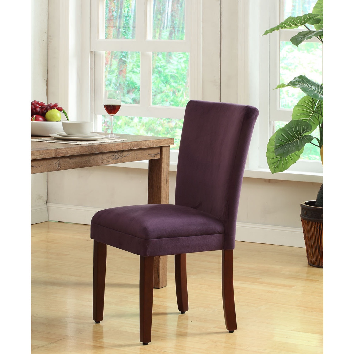 Rich Plum Aubergine Velvet Parsons Dining Chair (set Of 2)