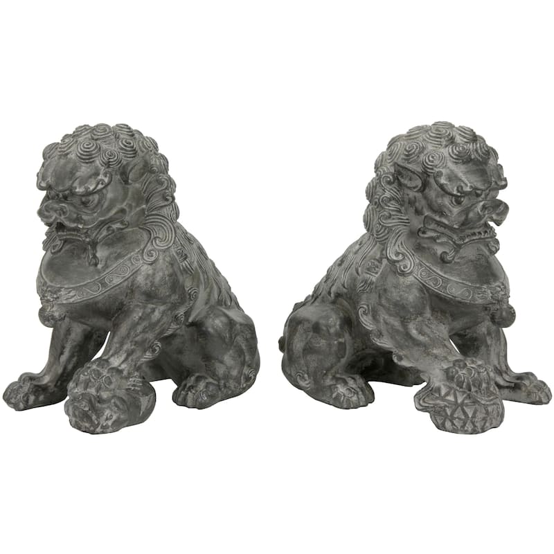 Set of 2 Handmade Sitting 9-inch Foo Dog Statues (China)