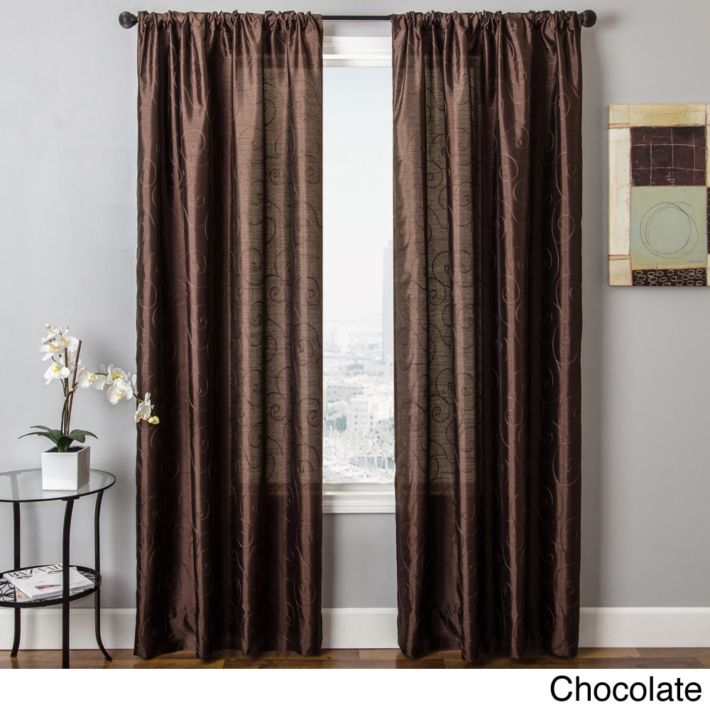 Bay Scroll Embroidered Rod Pocket Sheer Curtain Panel