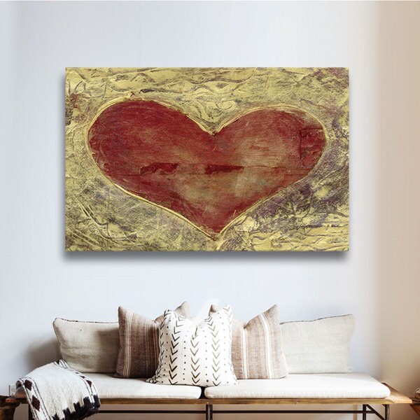 Shop Elena Ray 'Red Heart On Gold' Gallery-wrapped Canvas Art - Free ...