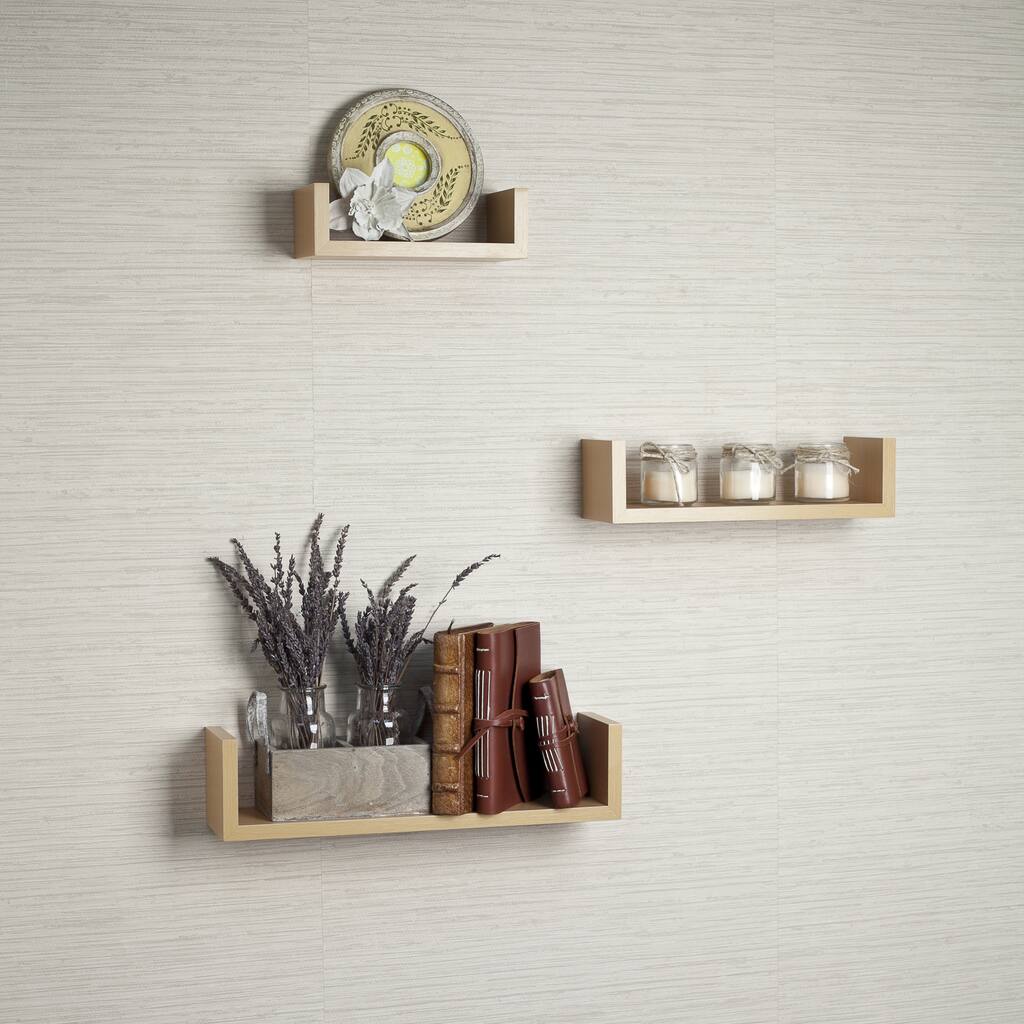 Danya B Laminated Beech Veneer Floating "U" Shelves (Set of 3)