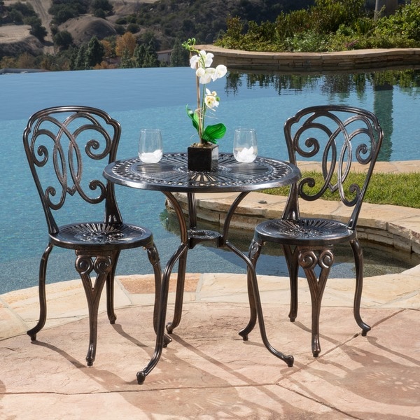 Shop Cornwall 3-piece Cast Aluminum Outdoor Bistro Set by Christopher ...