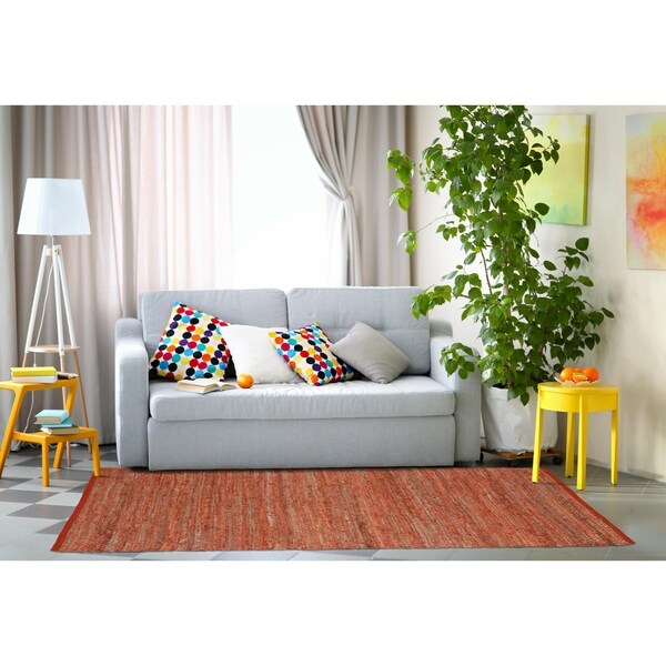 Hand Woven Orange Jeans Denim and Hemp Rug (9' x 12') - 9' x 12'