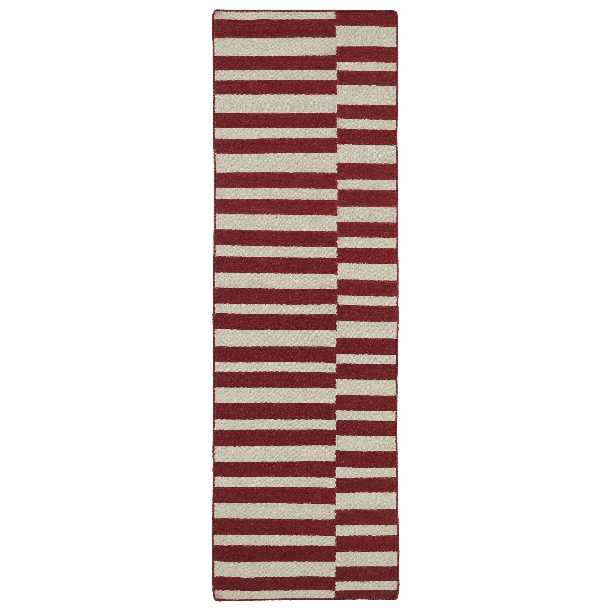 Flatweave Tribeca Red Stripes Wool Rug (26 X 8)