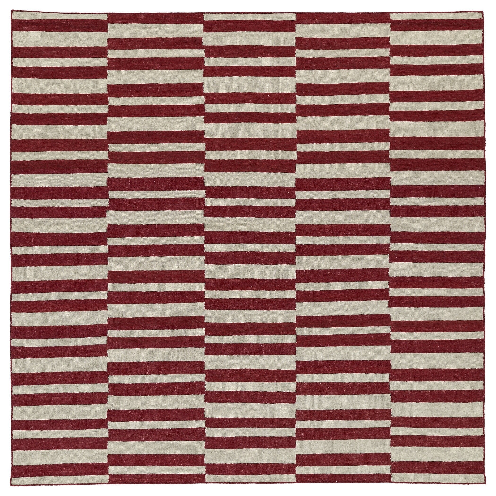 Flatweave Tribeca Red Stripes Wool Rug (8 Square)