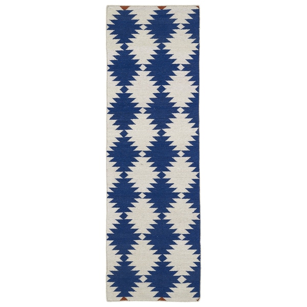 Flatweave TriBeCa Blue Wordly Wool Rug - 2'6" x 8'