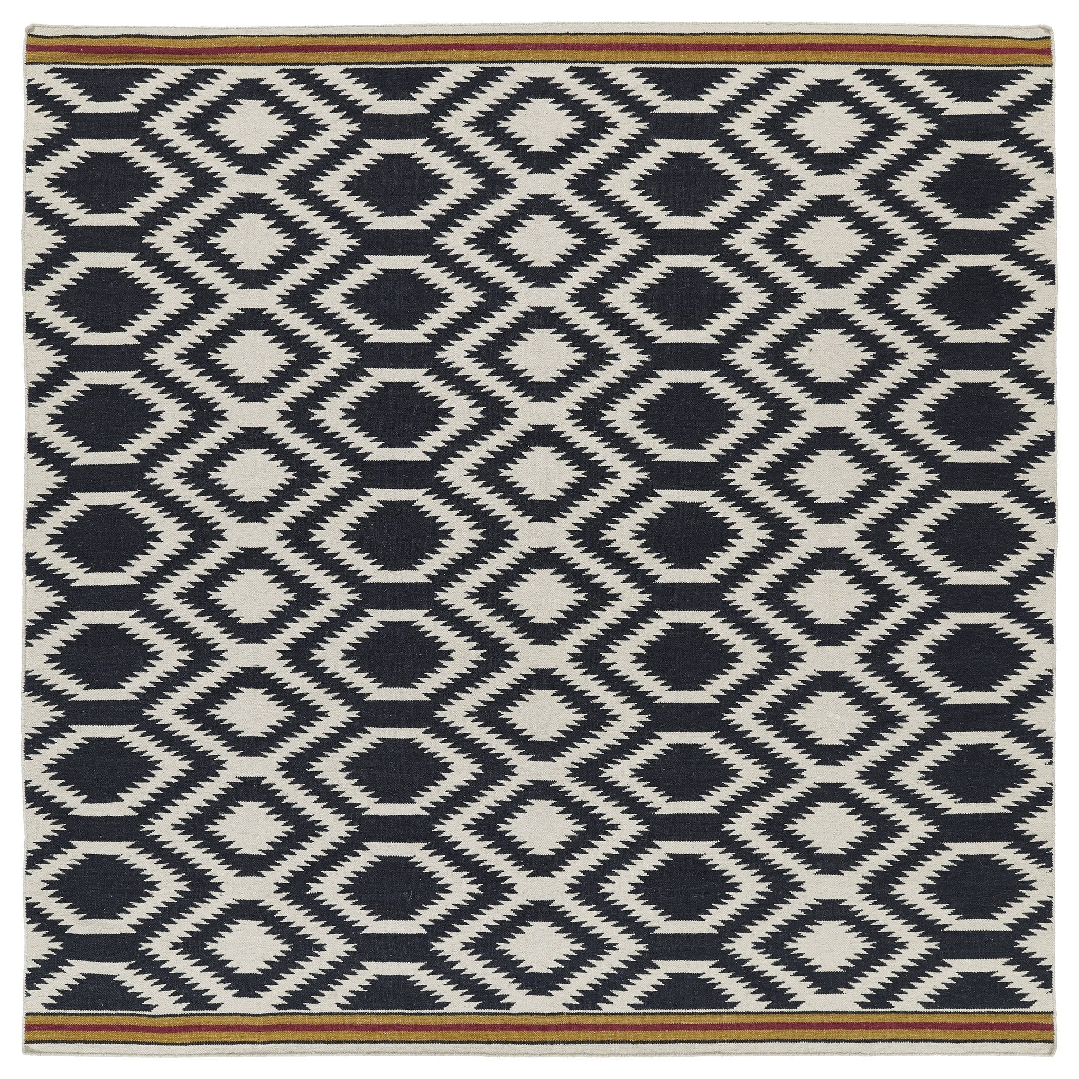 Flatweave Tribeca Black Geo Wool Rug (8 Square)