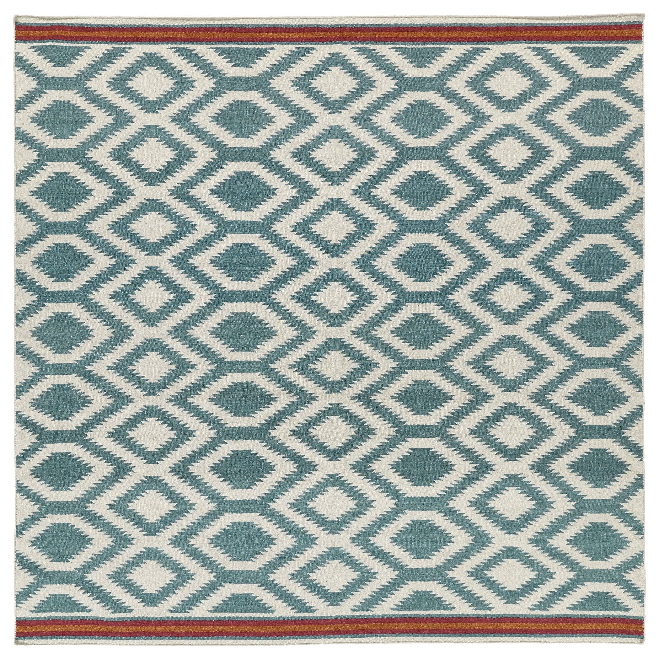 Flatweave Tribeca Turquoise Geo Wool Rug (8 Square)