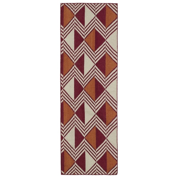 Flatweave TriBeCa Red Diamonds Wool Rug (2'6 x 8') - 2'6" x 8'