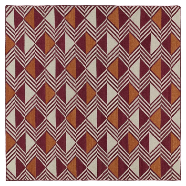 Flatweave TriBeCa Diamonds Paprika Wool Area Rug (8 Square)