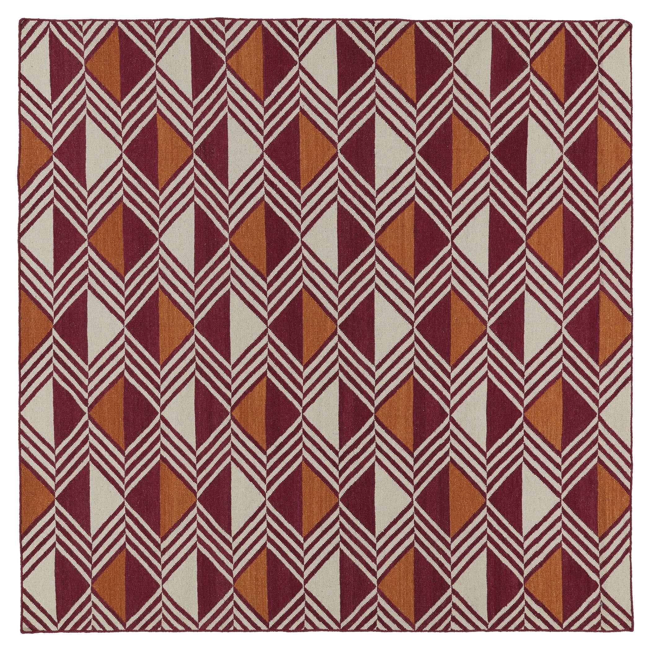 Flatweave Tribeca Red Diamonds Wool Rug (8 Square)