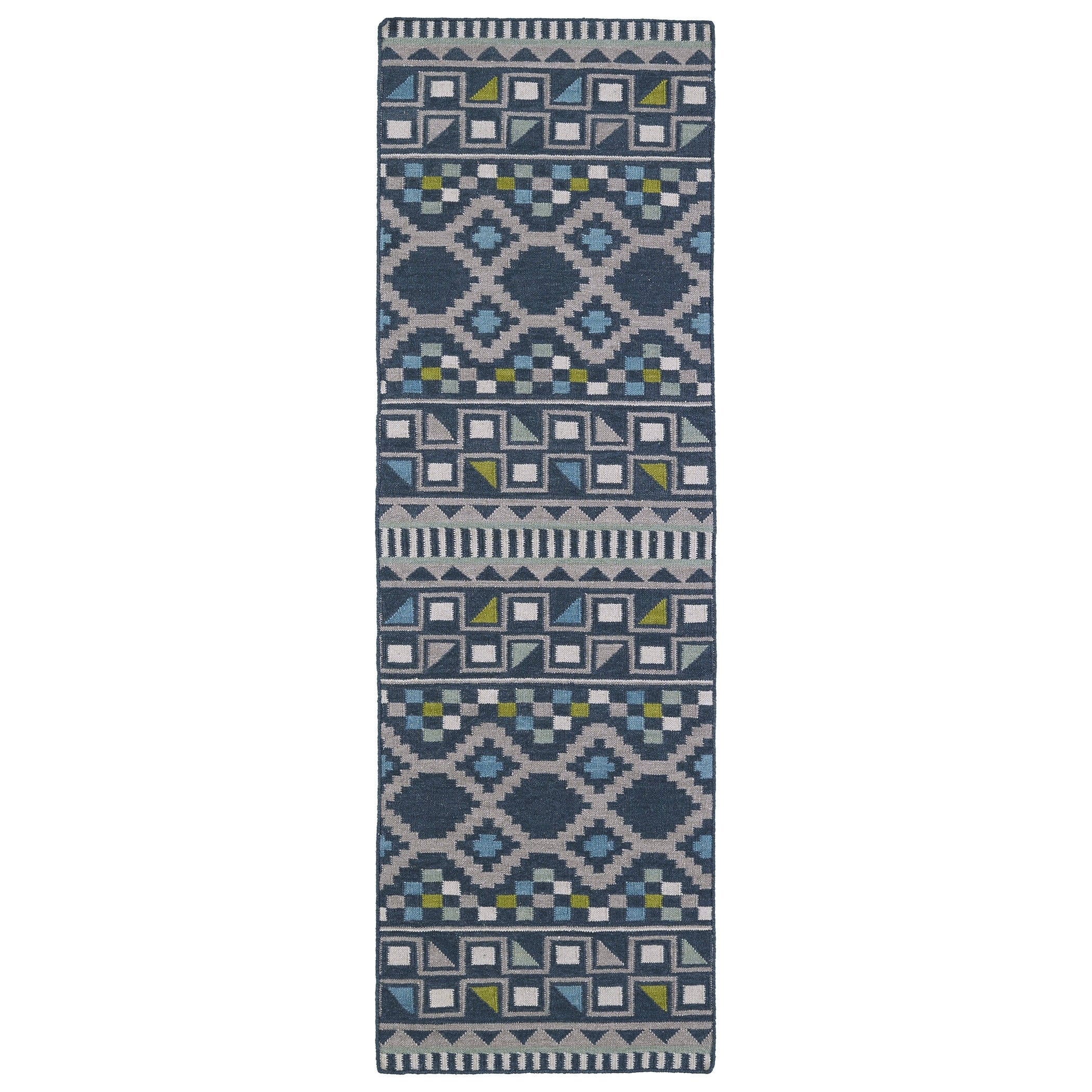 Flatweave Tribeca Blue Wool Rug (26 X 8)