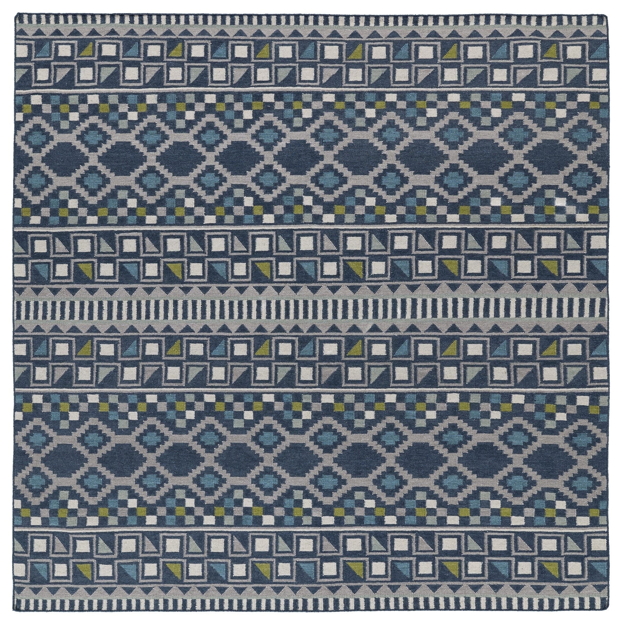 Flatweave Tribeca Blue Wool Rug (8 Square)