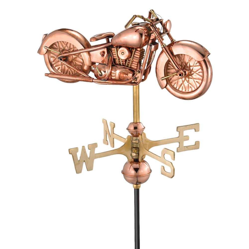 Motorcycle Pure Copper Garden Weathervane with Garden Pole by Good Directions