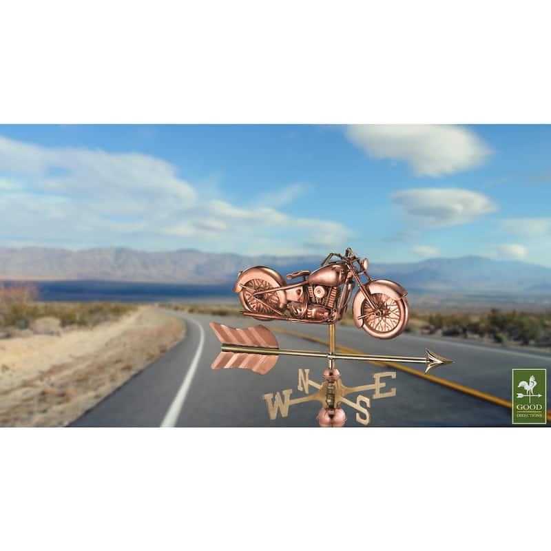Motorcycle Pure Copper Garden Weathervane with Garden Pole by Good Directions