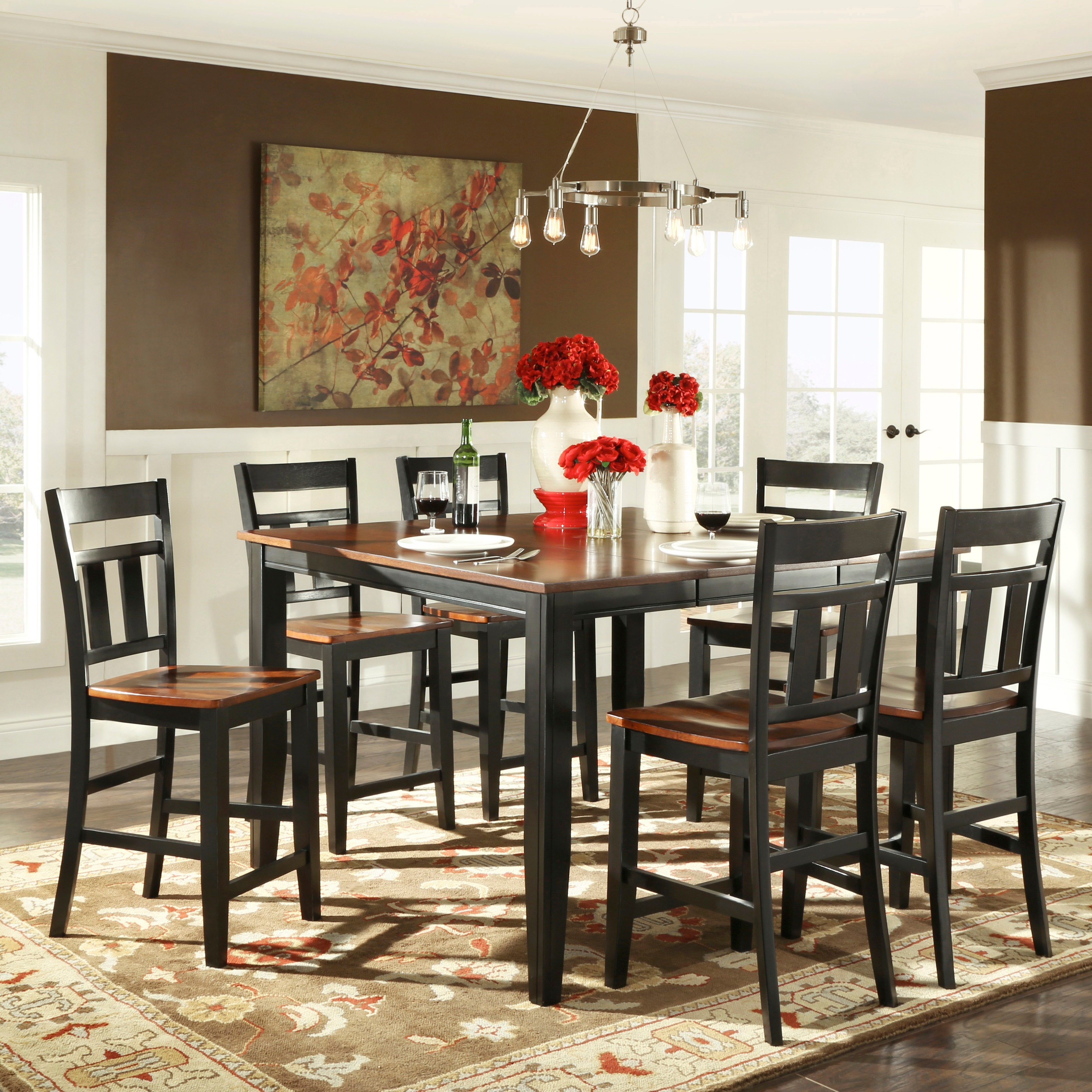 He Eli Rustic Black Cherry 7 piece Extending Counter Height Dining Set Black Size 7 Piece Sets