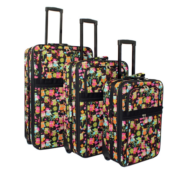 Shop Owl Expandable Wheeled Upright 3-piece Luggage Set - Free Shipping ...