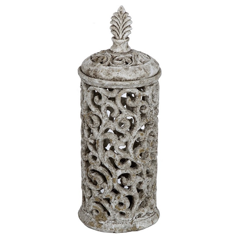 Large Cement White Ceramic Pierced Decorative Piece (CeramicSetting IndoorsDimensions 17 inches high x 6.5 inches wide x 6.5 inches deep )