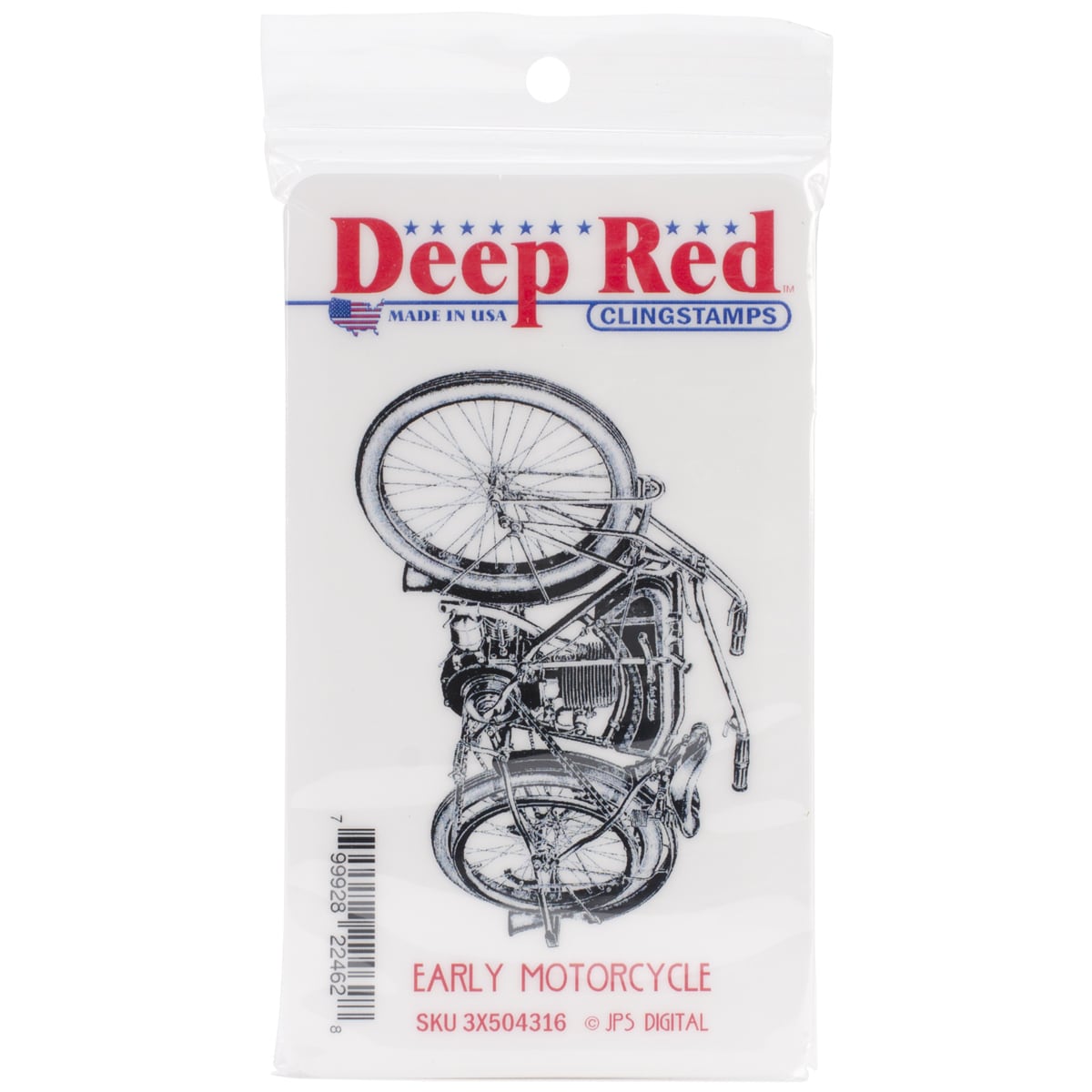 Deep Red Cling Stamp 3 X2   Early Motorcycle