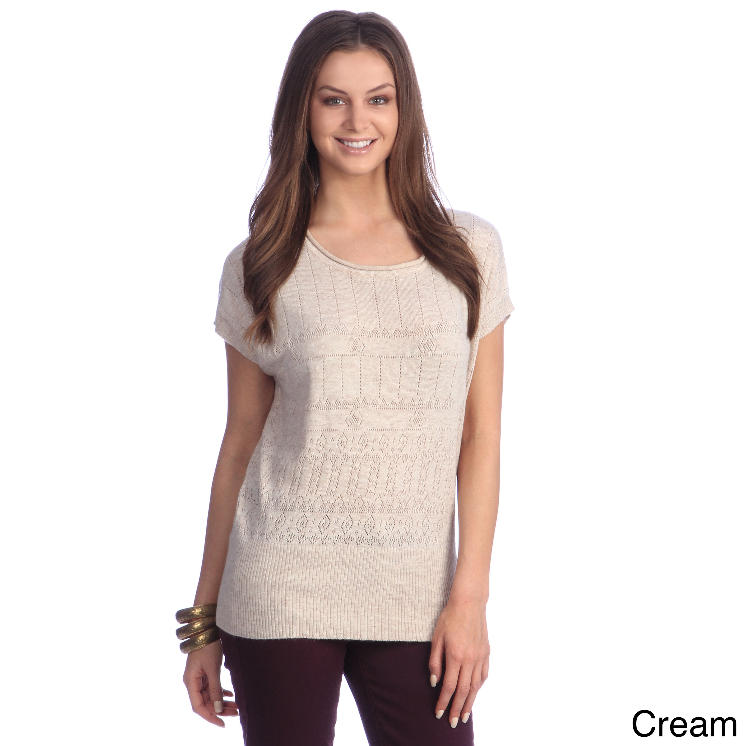 Hadari Womens Open knit Short Sleeve Sweater