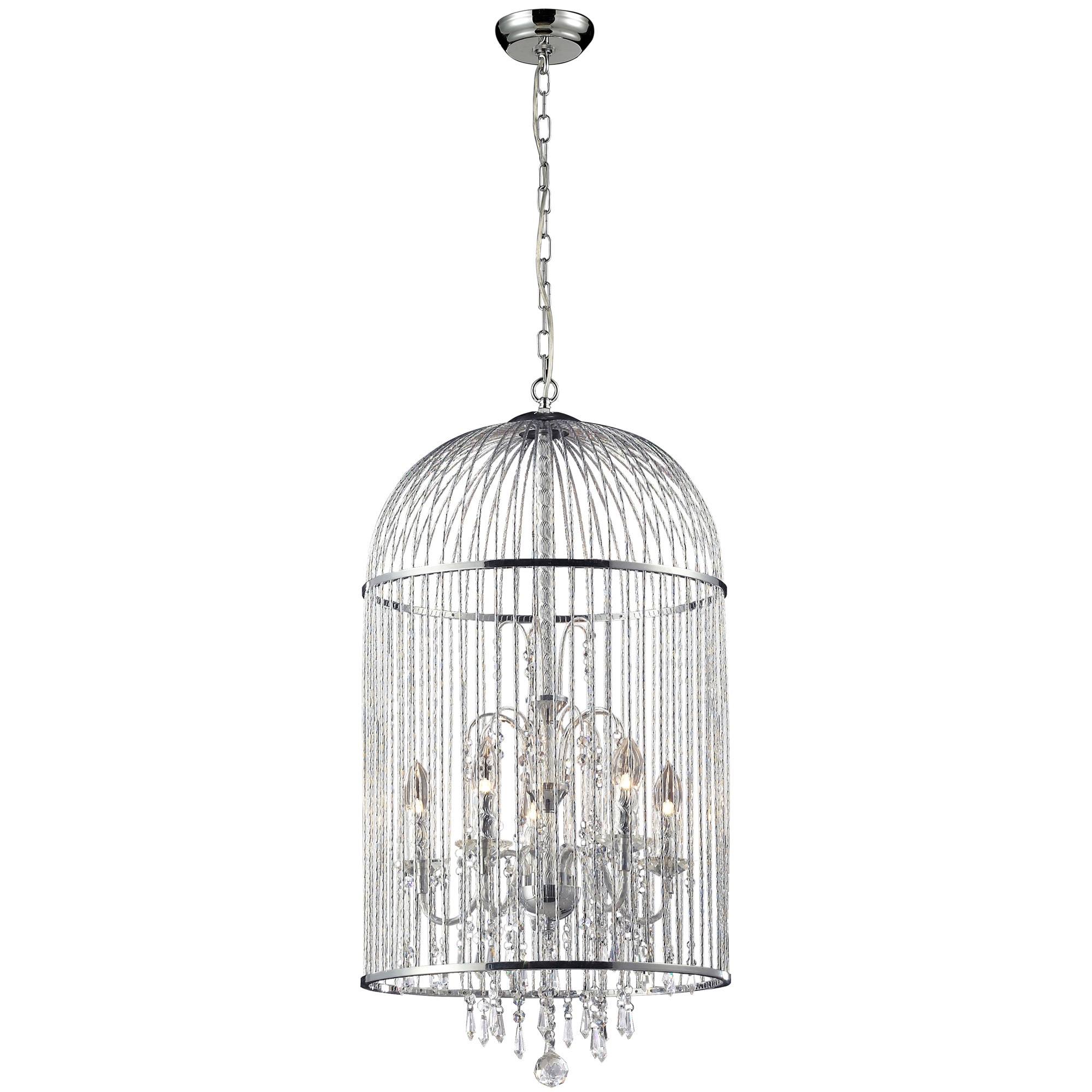 Avary 5 light Crystal And Chrome Cage Chandelier