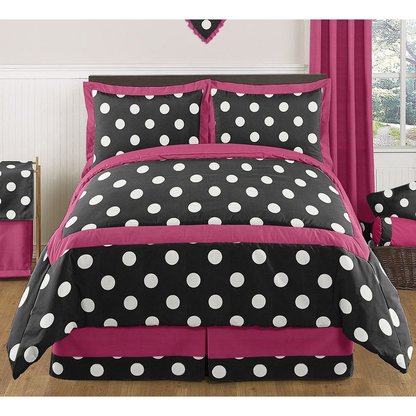 Sweet Jojo Designs Sweet Jojo Designs Girls Hot Dot 3 piece Full/queen Comforter Set Black Size Full  Queen