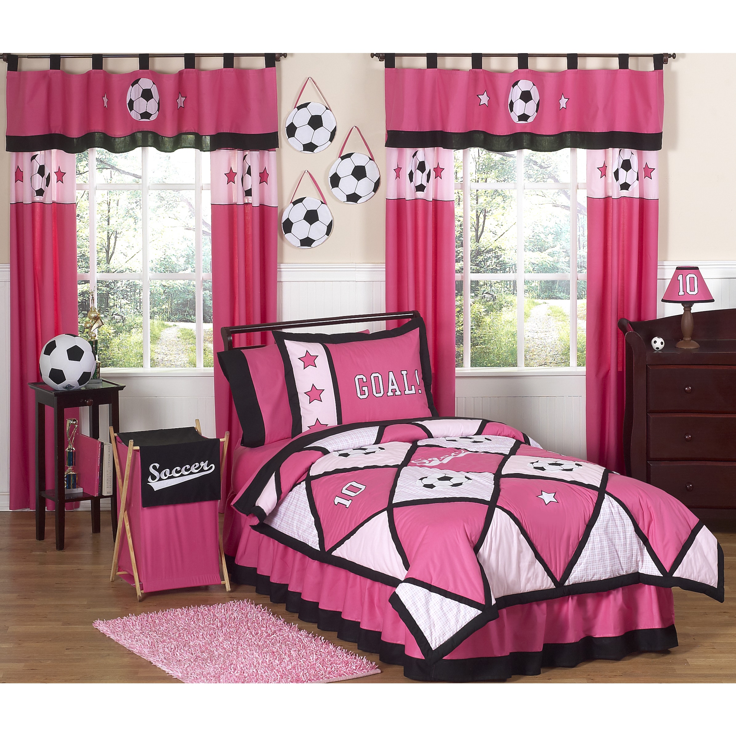 Sweet Jojo Designs Sweet Jojo Designs Girls Pink Soccer 4 piece Twin Comforter Set Black Size Twin