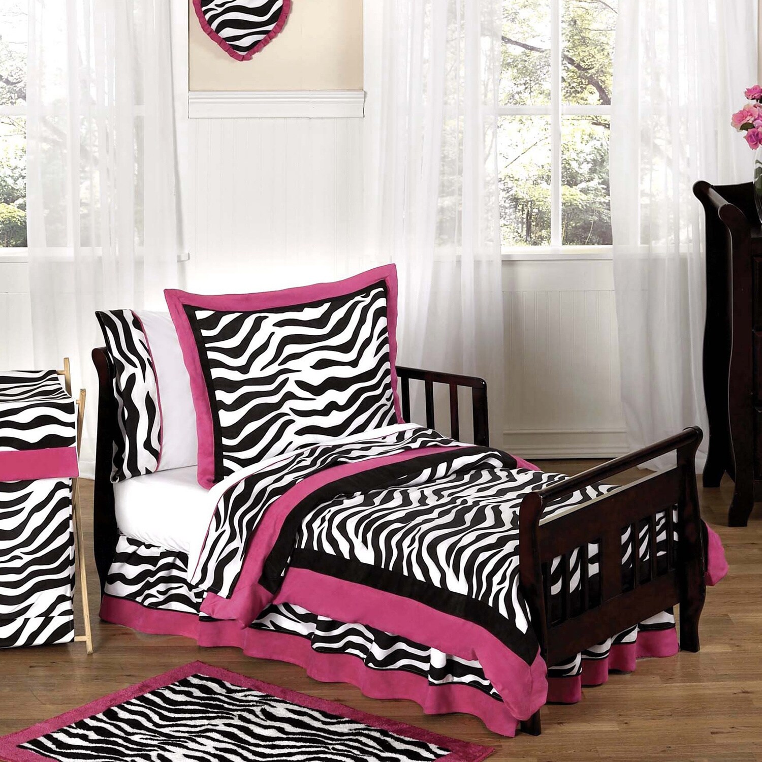 Sweet Jojo Designs Girls 5 piece Hot Pink Zebra Toddler Comforter Set