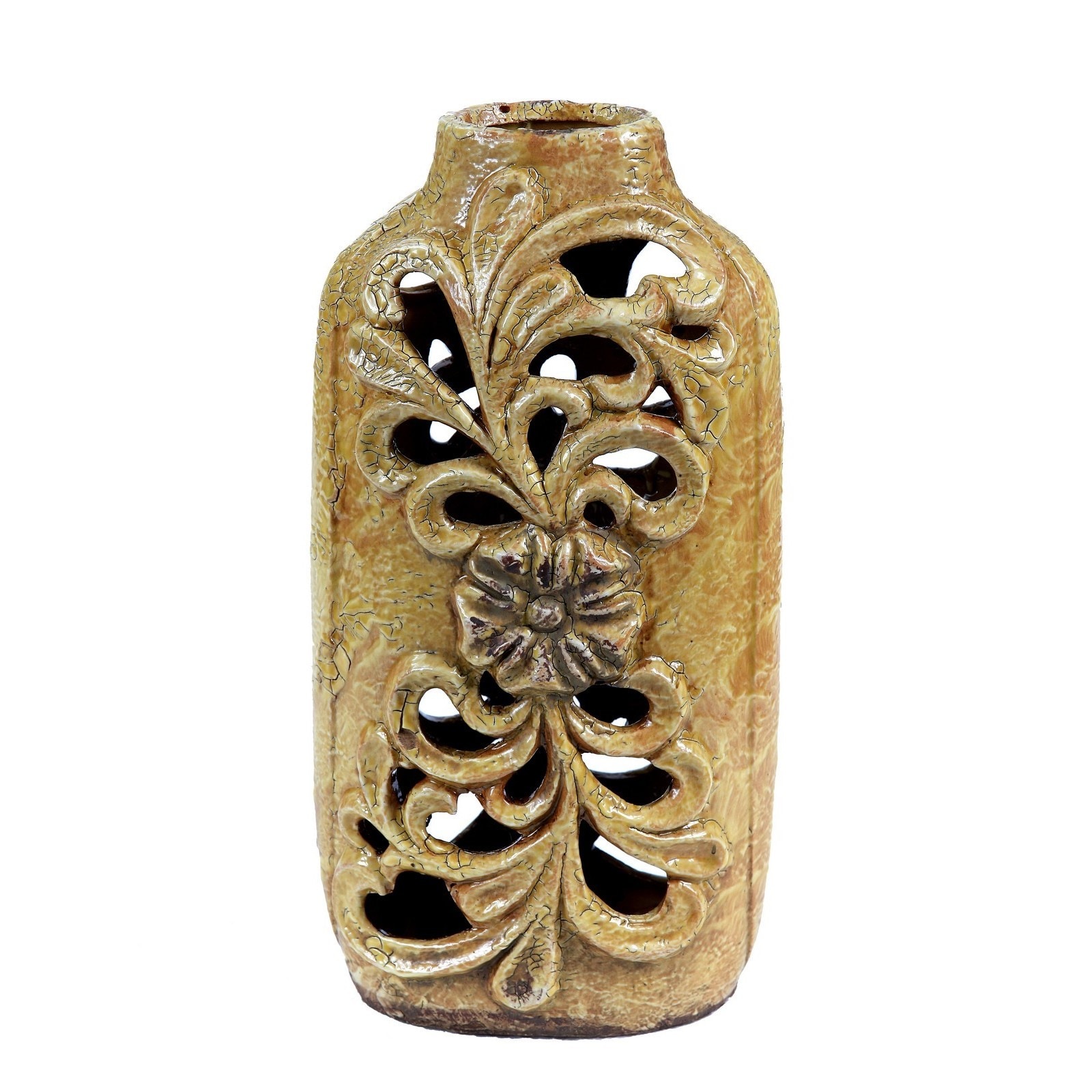 Pierced Yellow Ceramic Vase