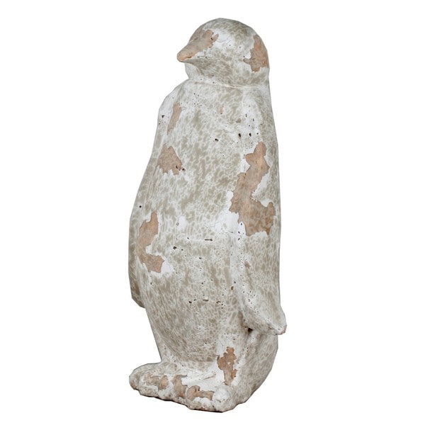 Medium Distressed White Ceramic Penguin