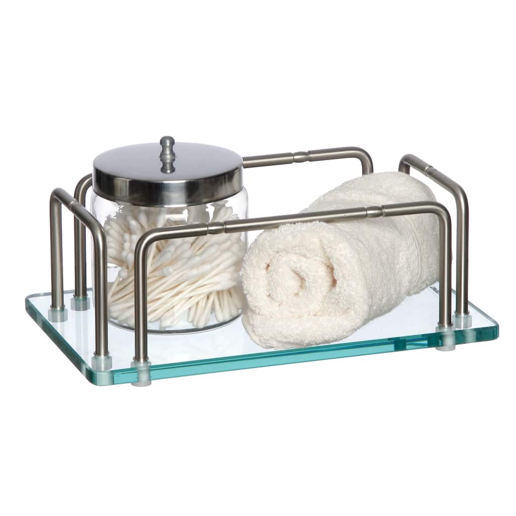 Glass Hand Towel Tray with Satin Nickel Rails