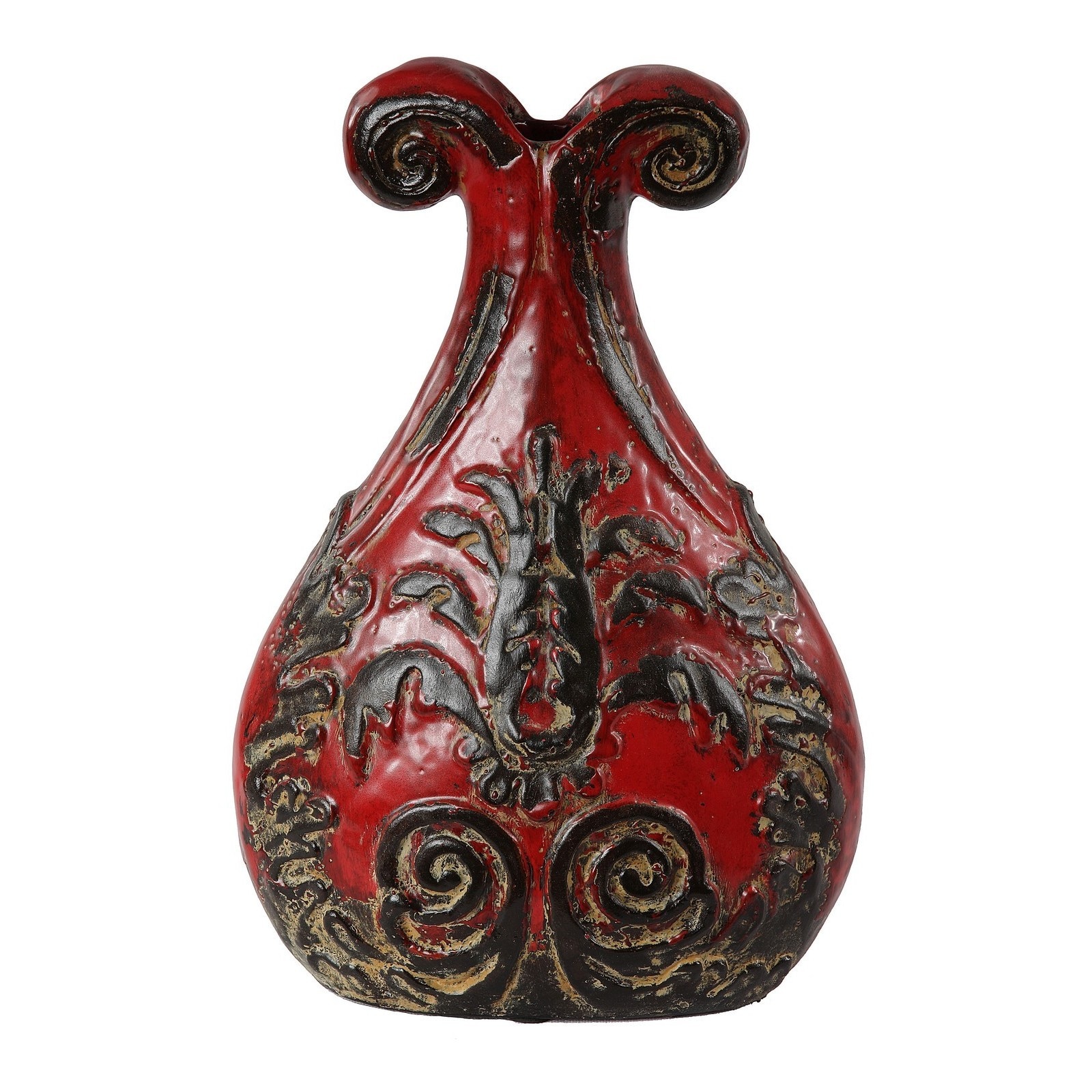 Vintage Red Scrolled 17 inch Ceramic Vase