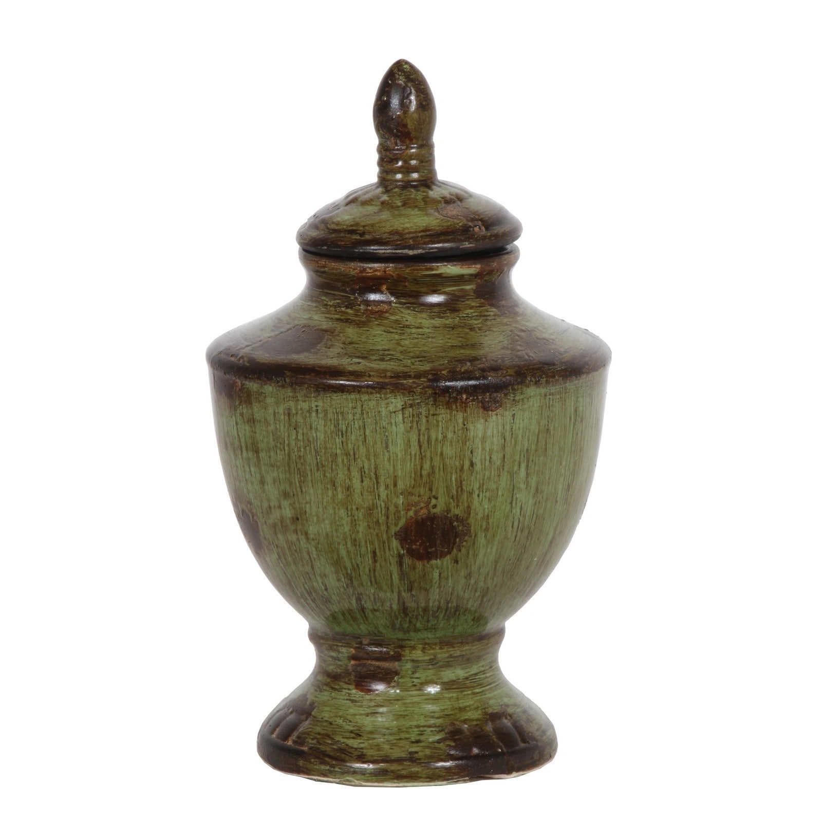 Distressed Green Urn style 13 inch Ceramic Vase