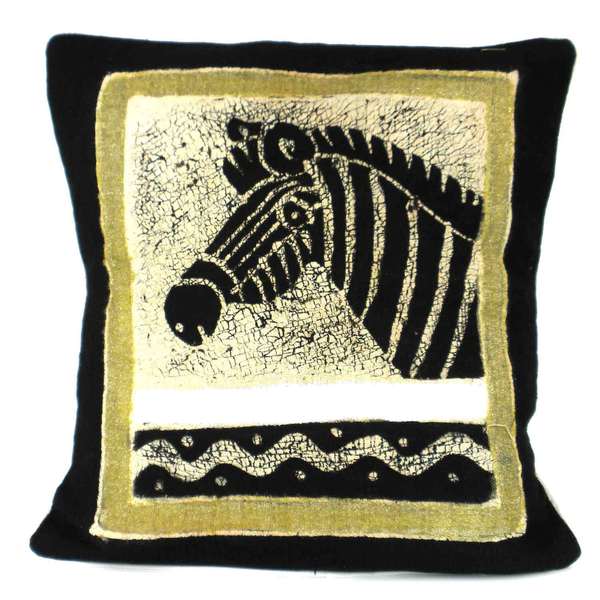 Handmade Black and White Zebra Batik Cushion Cover (Zimbabwe)
