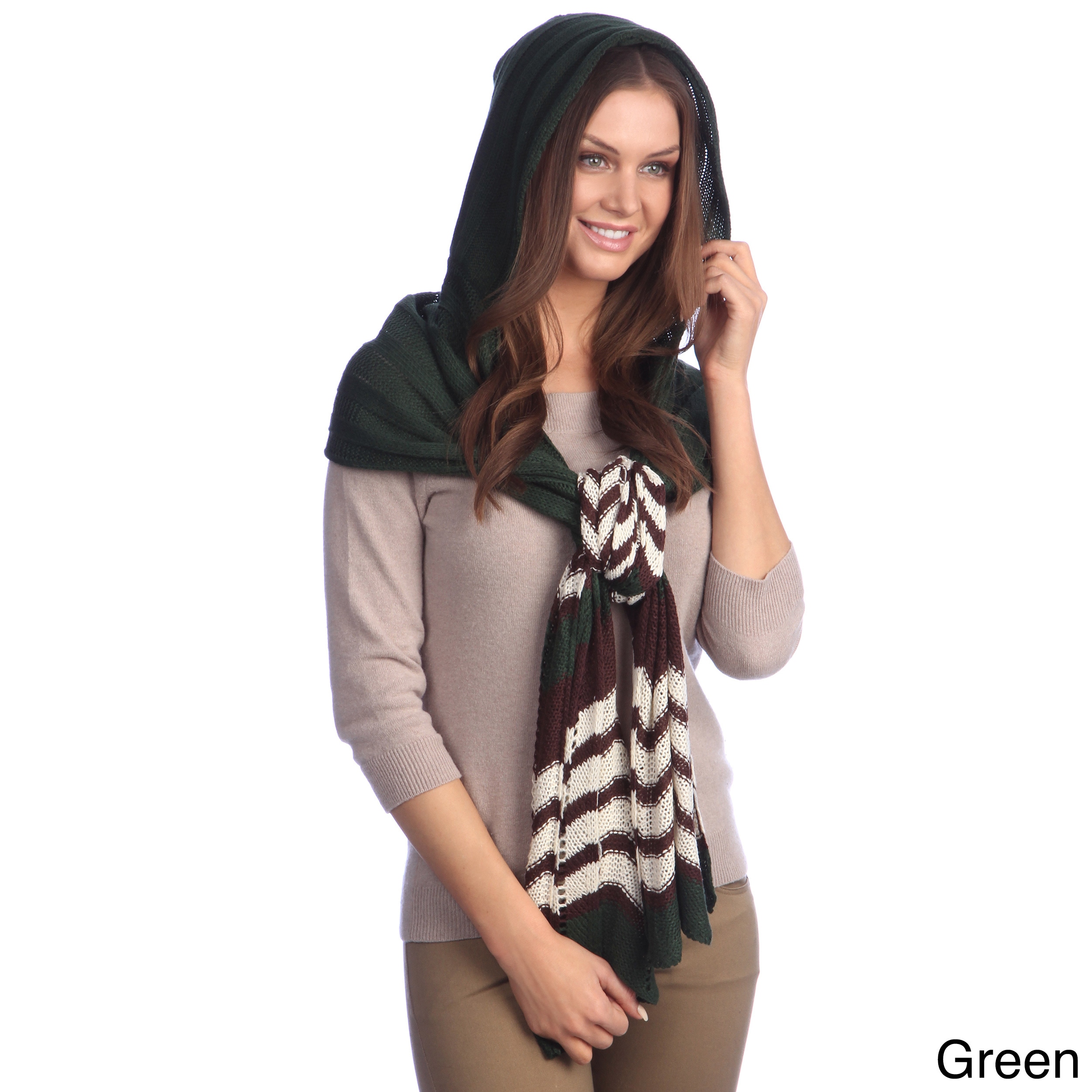 Womens Geometric Stripe Hooded Scarf