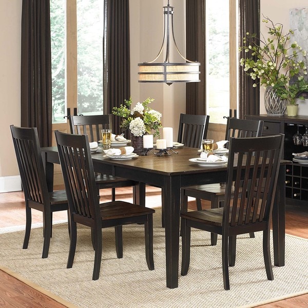 Zachary 7 piece Two tone Sand through Black/ Brown Extending Dining