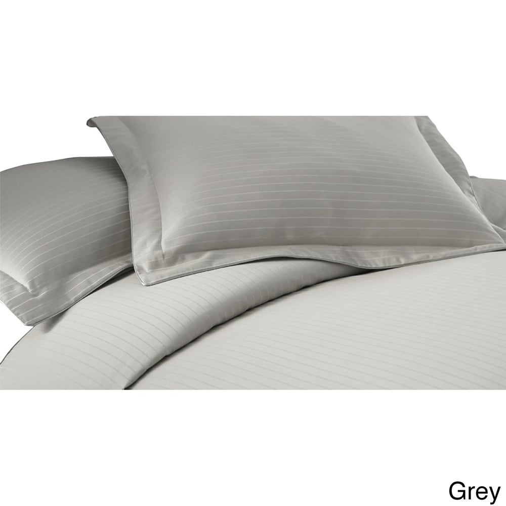 Amrapur Overseas Inc. 800 Thread Count Damask Stripe 3 piece Duvet Cover Set Grey Size Queen