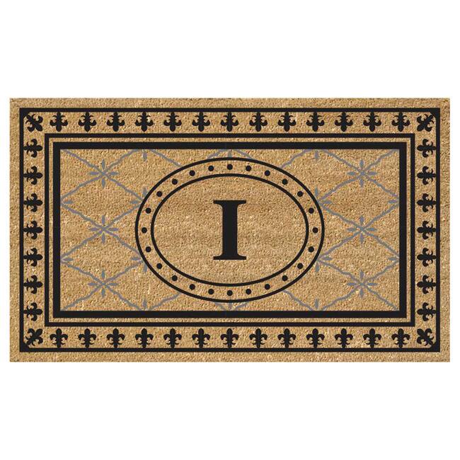 SuperScraper Coir Fiber Bungalow Design Monogrammed Doormat - I - Bungalow - 18 inches x 30 inches