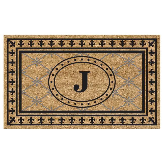 SuperScraper Coir Fiber Bungalow Design Monogrammed Doormat - J - Bungalow - 18 inches x 30 inches