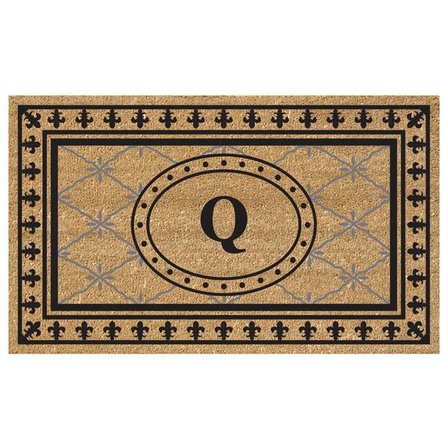 SuperScraper Coir Fiber Bungalow Design Monogrammed Doormat - Q - Bungalow - 18 inches x 30 inches