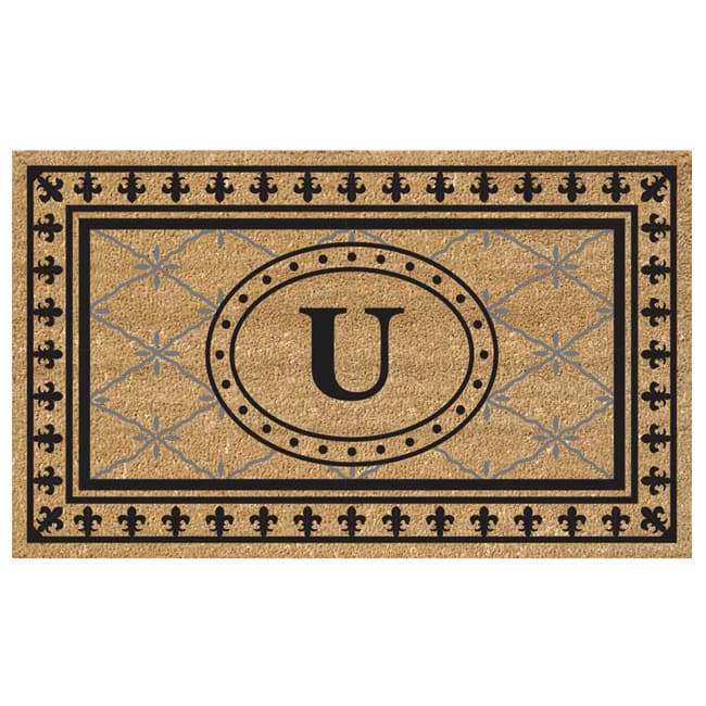 SuperScraper Coir Fiber Bungalow Design Monogrammed Doormat - U - Bungalow - 18 inches x 30 inches