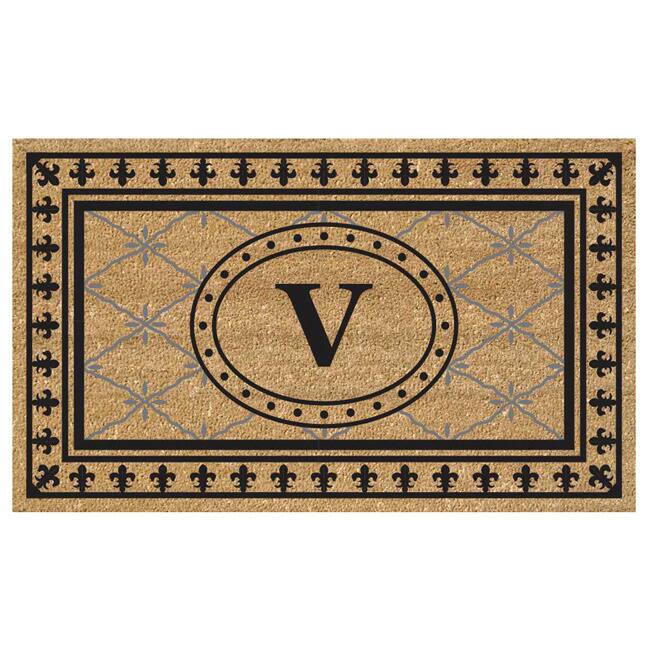 SuperScraper Coir Fiber Bungalow Design Monogrammed Doormat - V - Bungalow - 18 inches x 30 inches