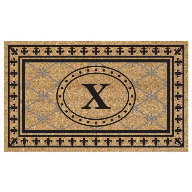 SuperScraper Coir Fiber Bungalow Design Monogrammed Doormat - X - Bungalow - 18 inches x 30 inches