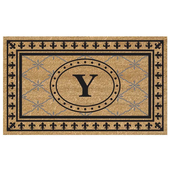 SuperScraper Coir Fiber Bungalow Design Monogrammed Doormat - Y - Bungalow - 18 inches x 30 inches
